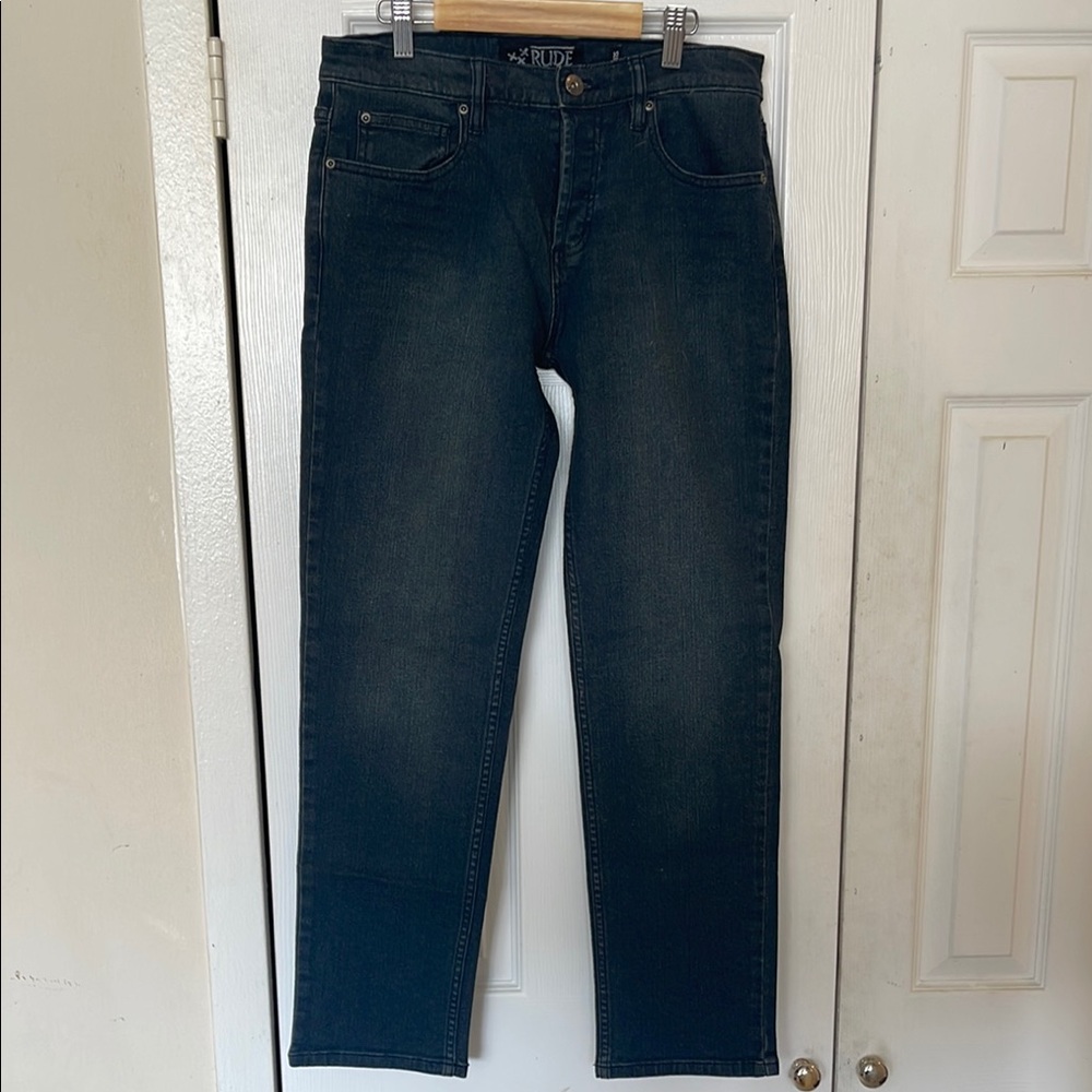 RUDE Slim Straight Jeans Classic Style Size 30x30 In Blue